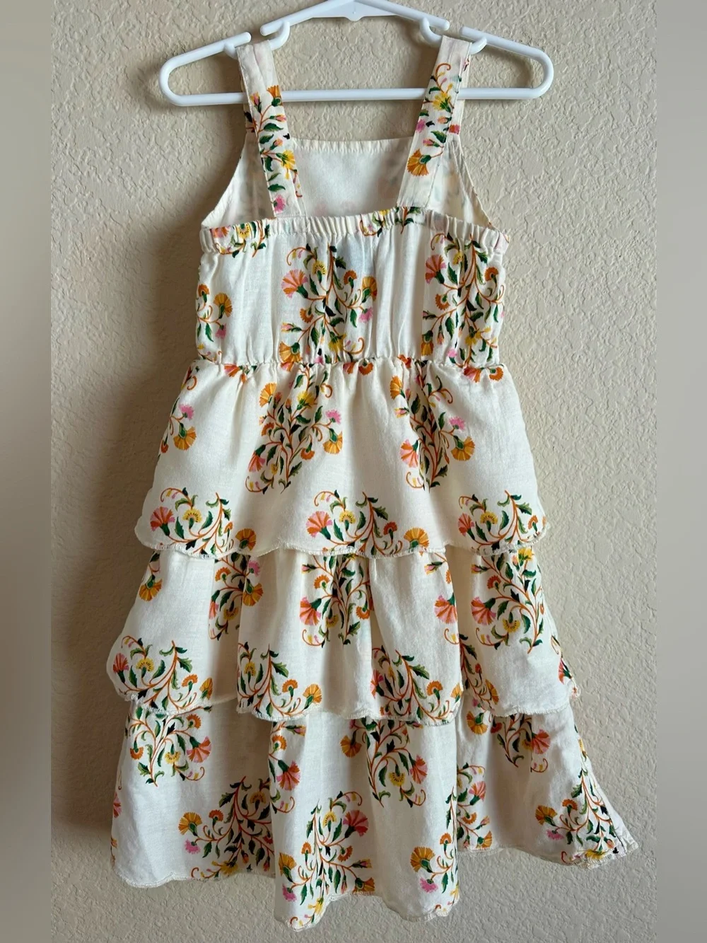 Old Navy Girls Dress XS Sleeveless Tiered Floral Sleeveless Cream Garden Girl